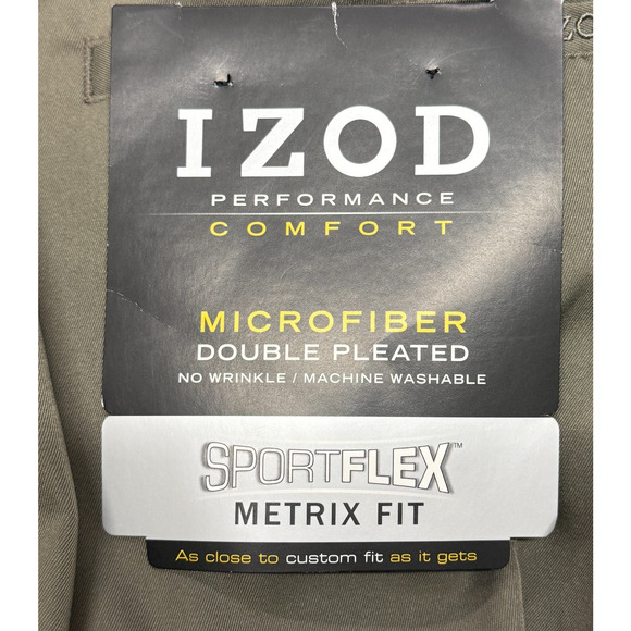 Izod Pants Mens Green 33X32 Performance SportFlex Double Pleated Metrix Fit NWT - Picture 9 of 11